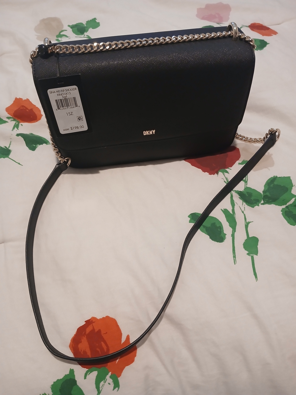 DKNY Sina Medium Black Leather Chain-Handle Shoulder Bag